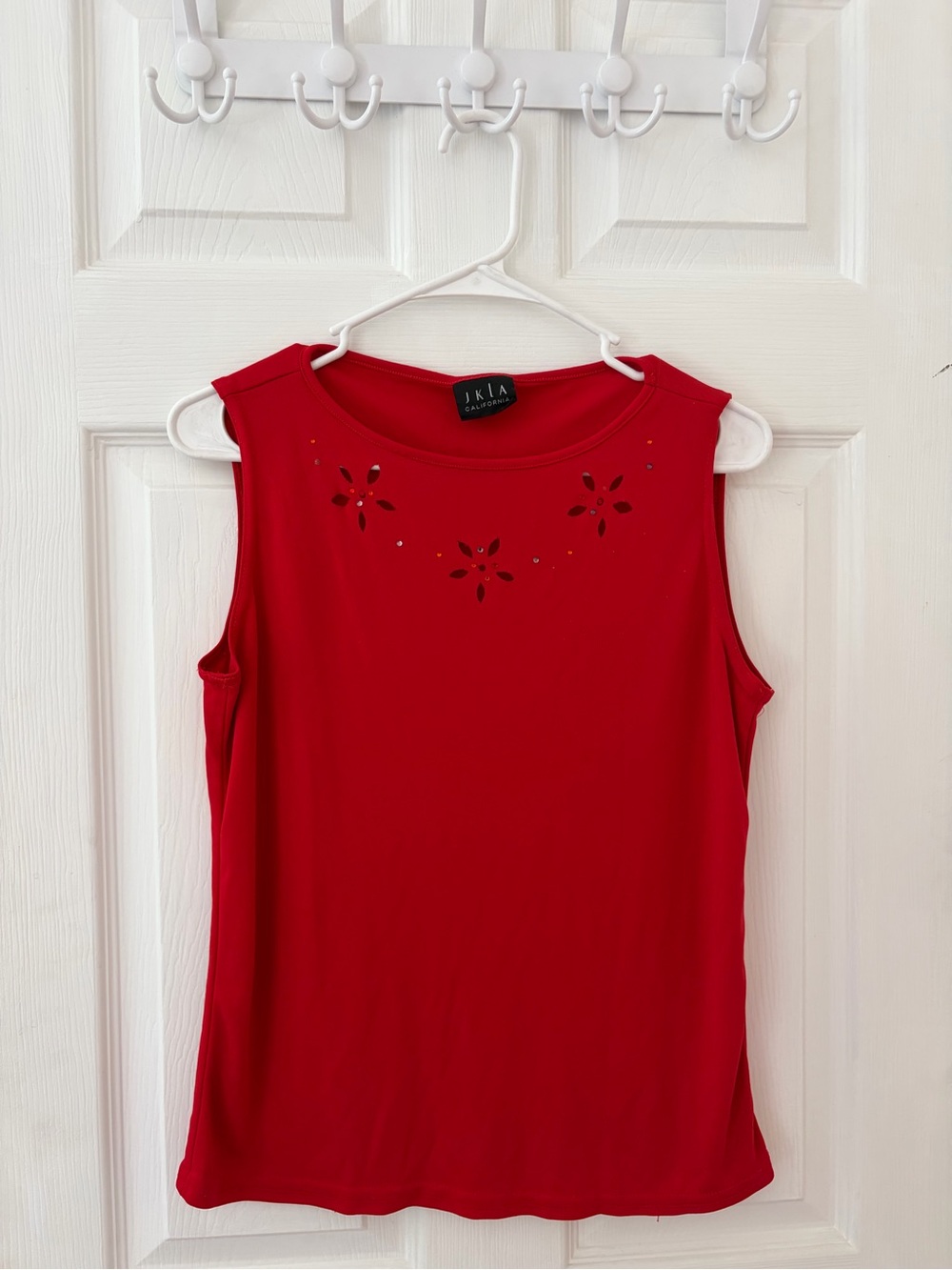 Red Sleeveless Tank Top with Eyelet Detail by J.K. LA